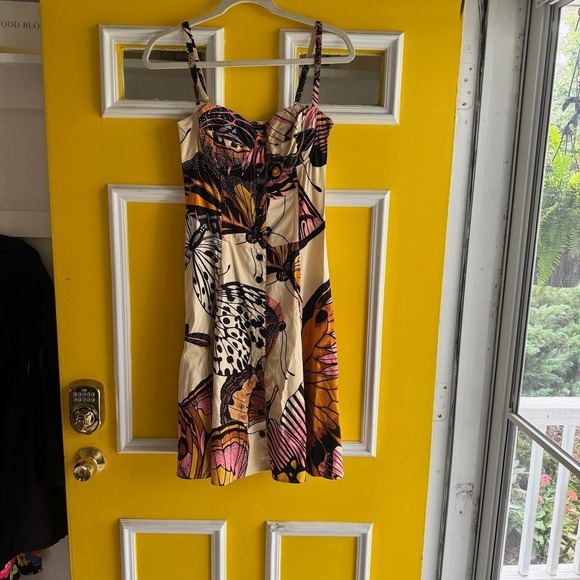 Betsey Johnson Butterfly corset y2k Print Mini Dress Sweetheart Button Front 6 - Picture 9 of 10